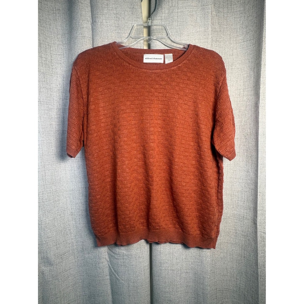 Alfred Dunner Rust Orange Textured Knit Short Sleeve Sweater Top Womens Medium